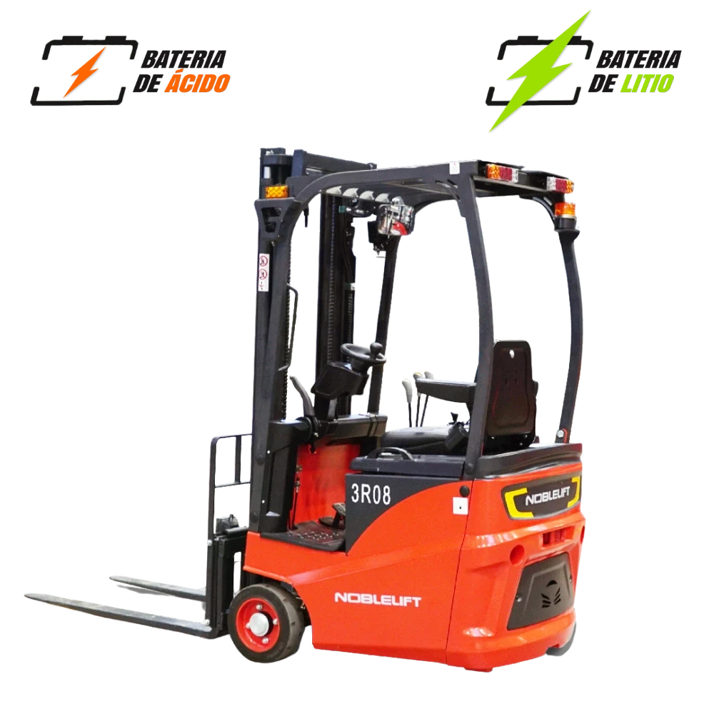 Montacargas Eléctrico FE3R08 de 800 kilos. Carretilla 3 Ruedas o Montacargas Triciclo.