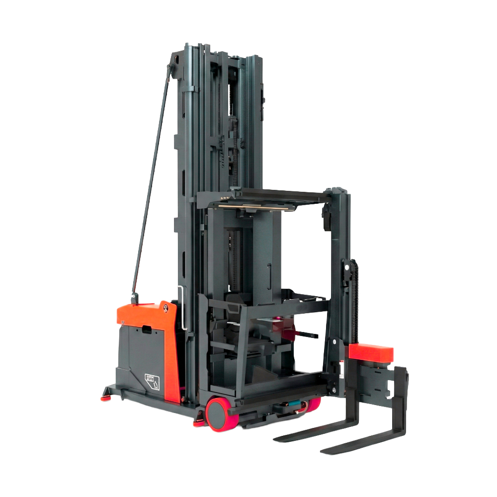 Noblemaq Montacargas 4 montacargas electricos vna para pasillos super estrechos para cedis o industrias con tecnologica vertical y optimizacion de almacenaje.